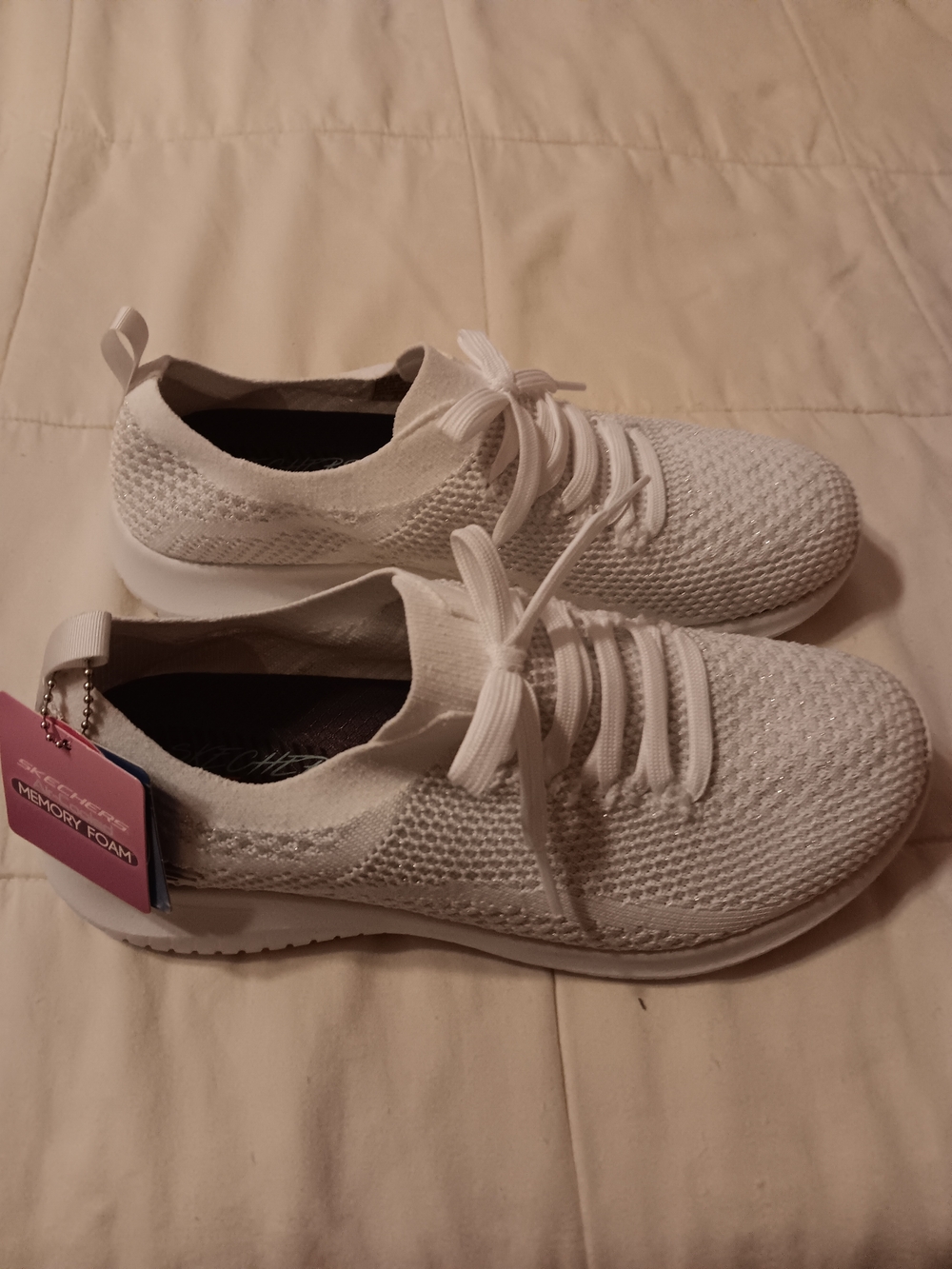 Women’s White Knit Lace-Up Sneakers with Memory Foam